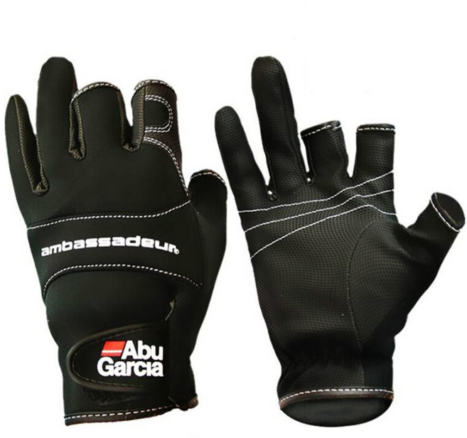 아부 가르시아 낚시 장갑 세 손가락 컷 미끼 미끄럼 방지 가죽 장갑 Pu 야외 스포츠 핑거리스 장갑 1 쌍, 보여진 바와 같이, 1개
