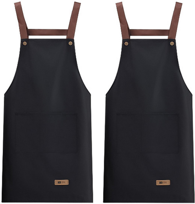 투데이리빙 2p 세트 다용도 방수 앞치마 주방 업소 식당 h형 포켓 긴앞치마 주방용 업소용 식당용 미용 미용실 바리스타 가정용 카페 주머니 원피스 롱앞치마, 2개, 블랙