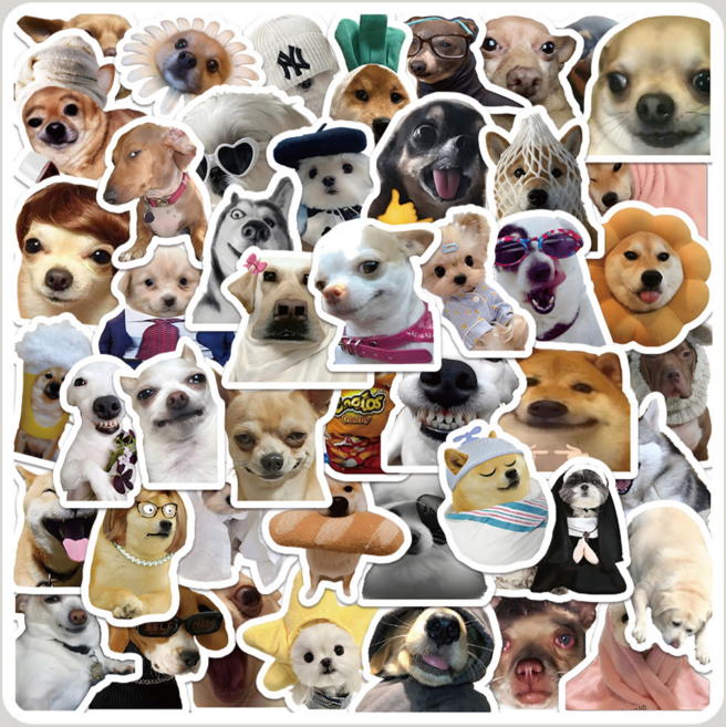 하이유니 웃긴 인싸 강아지 포토 노트북 키보드 핸드폰 아이패드 여행가방 캐리어 리무버블 방수 스티커, 1세트 / 60장