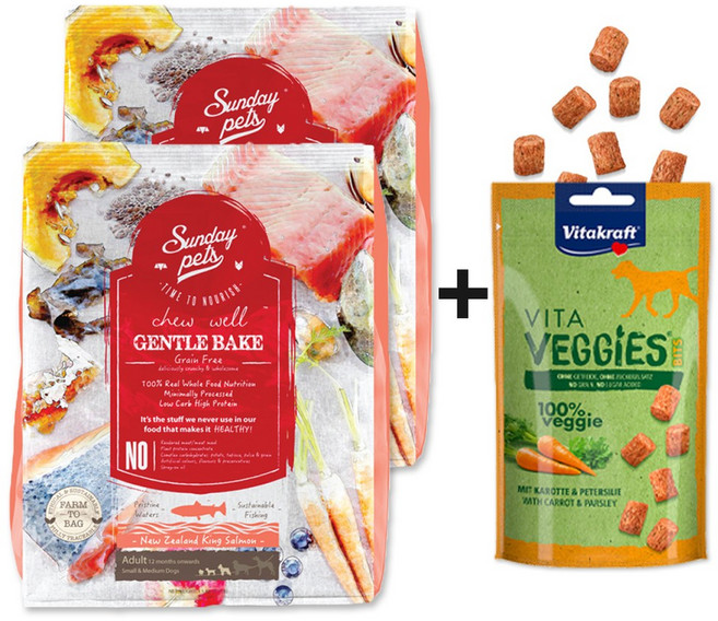 선데이펫 젠틀베이크 사료 그레인프리 초록입홍합 함유 + 사은품 증정, 1.3kg, 2개, 연어