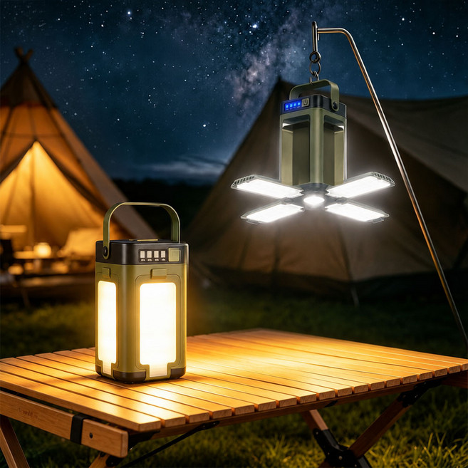 Keebright 5000mAh 대용량 무단 밝기조절 3in1 태양광 충전식 캠핑랜턴 메인등 측면등 동시점등 4패널 접이식 LED 차박 캠핑조명 방수, 1개, 딥그린