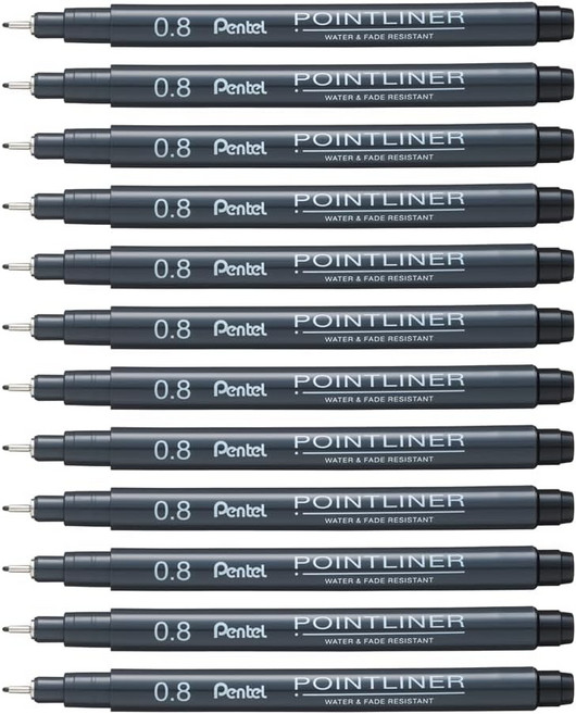 포인트 펜 펜텔 아트 포인트라이너 드로잉 0.8mm 검은색 잉크 12개 상자 S20P-8A, 포인트 펜 펜텔 아트 포인트라이너 드로잉 0.8mm 검