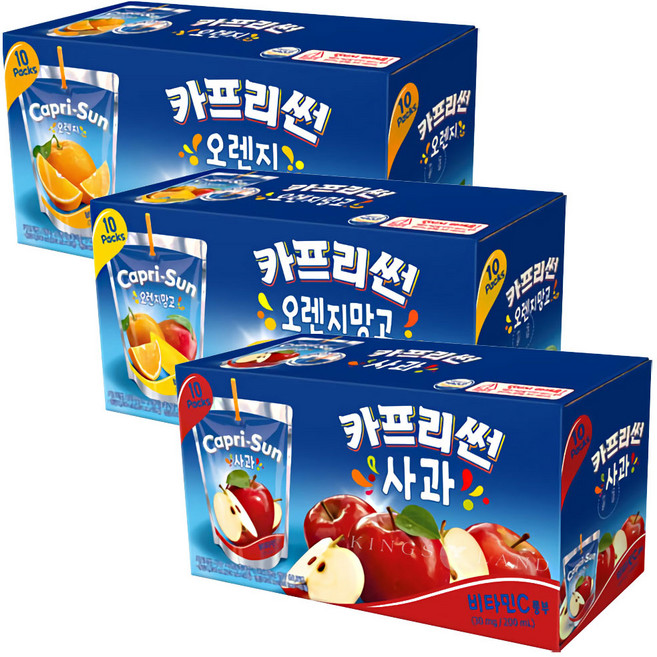 [안녕골목마켓] 카프리썬3종 오렌지망고10개+ 오렌지10개+사과10개 *안전포장*, 30개, 200ml