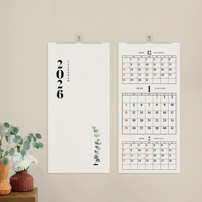 보아스넷 2026 2027 감성 3단 벽걸이 달력 대형 심플 메모 캘린더 (맞춤제작), 감성3단(12개월), 1개