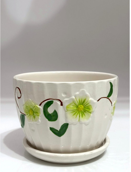 綜一園藝 白花瓷語盆栽 田園風陶瓷花盆 多肉仙人掌盆栽花器, 綠色花朵, 1個