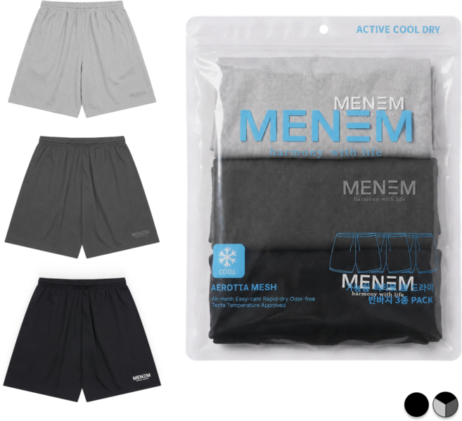미넴 남녀공용 반바지 3장 S~5XL 스포츠 기능성 쿨티 헬스 트레이닝