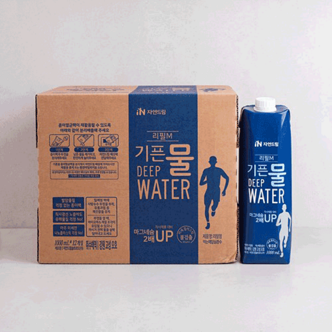 기픈물 자연드림 리필엠 종이팩 해양심층수, 1L, 12개
