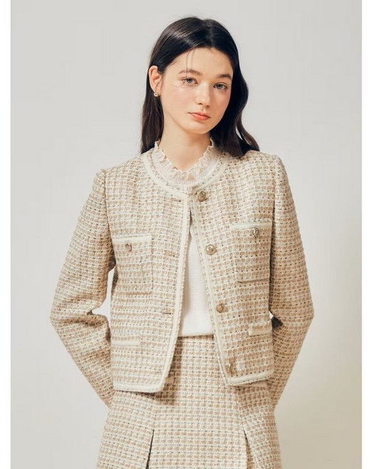 [백화점판] JJ지고트 여성 트위드 라운드넥 크롭 재킷 GR2K901 자켓