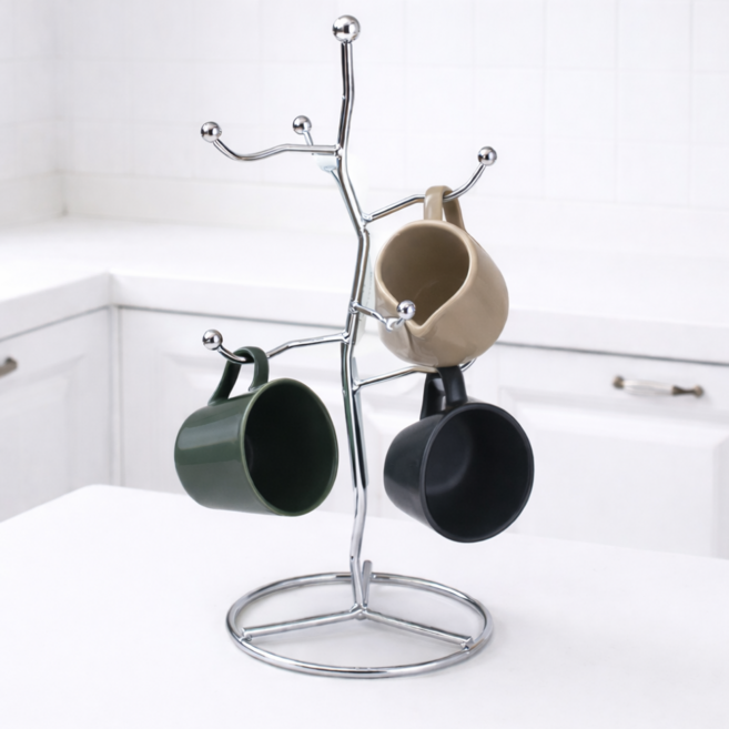 인즈홈 공간절약 주방 인테리어용 미니멀 올스텐 컵걸이, 1개, 실버