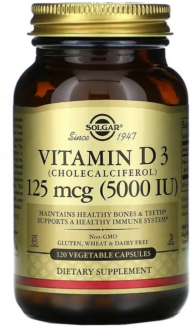 솔가 비타민D3(콜레칼시페롤) 125mcg(5 000IU) 베지 캡슐 120정, 1개