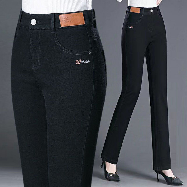 중년 여성 데님 팬츠 캐주얼 바지 중장년 엄마 하이웨스트 슬림핏 스판 청바지 봄 가을 여자 청바지 YJW
