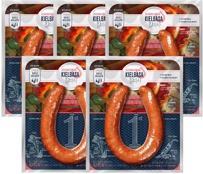 존쿡 델리미트 킬바사 소시지 종이박스포장, 270g, 5개