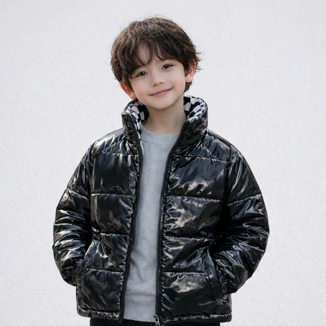 키즈 주니어 패딩 남아 여아 봄 가을 경량 유광 양면 패딩 점퍼