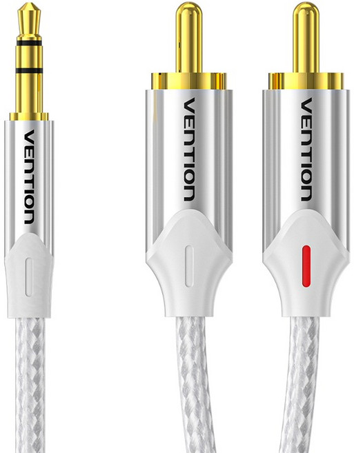 벤션 실버 프리미엄 3.5mm 스테레오 to 2 RCA 오디오 케이블 BCNI, BCNIK-8m, 1개