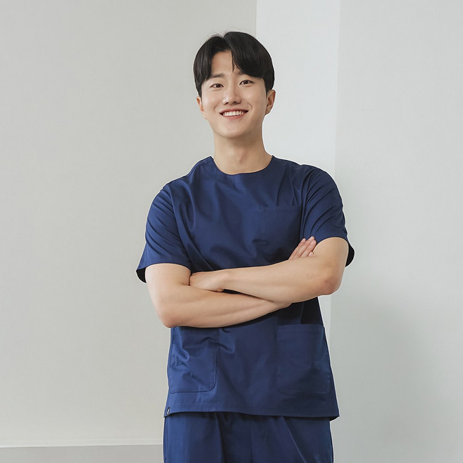 남성 크루넥 TC스판 베이직 스크럽 티셔츠