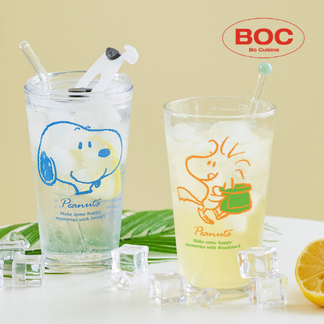 스누피 우드스탁 리유저블 내열 유리 콜드컵 텀블러, 1개