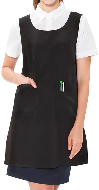 UNILOVE 구김없는 기능성 원피스 앞치마 / 식당 미용실 유니폼 추천, 8102-검정색 대 (L), 1개