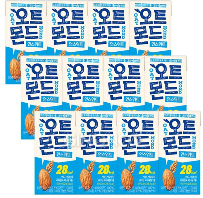 롯데칠성 오트몬드 저당 언스위트, 12개, 190ml