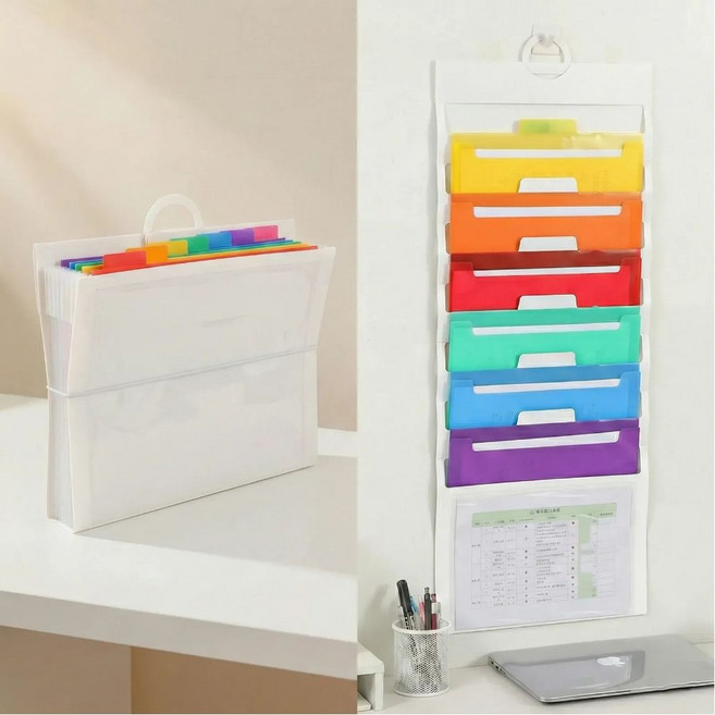 Dnc 벽걸이 파일 시험지 정리함, 6단, 화이트