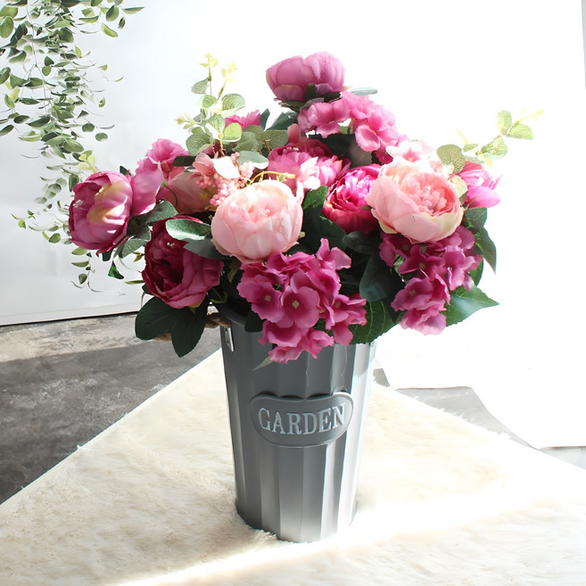 모리앤 조화 수국 목단 부쉬, 핑크, 1개