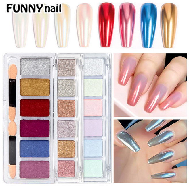 [퍼니네일] 6색 미러파우더 우루우루 오로라 네일글리터, 6색매직네일파우더-03, 1개