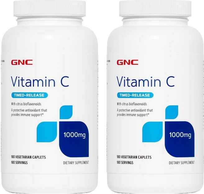 GNC 비타민 C 1000mg 베지테리안 캐플렛, 180정, 2개, 180정 - 쿠팡