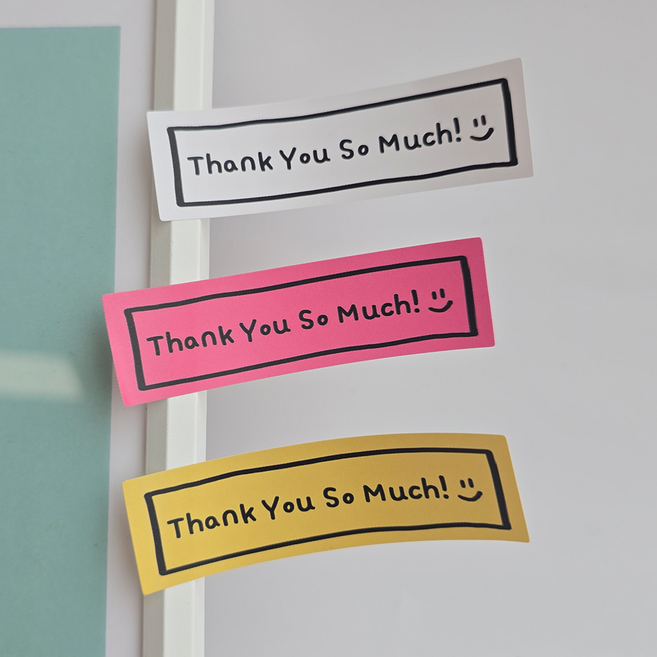 땡큐 직사각 답례 스티커 선물 포장 생일 답례 꽃집 간식 스티커 3컬러혼합 120p, 혼합 120매 (화이트40매+핑크40매+옐로우40매)