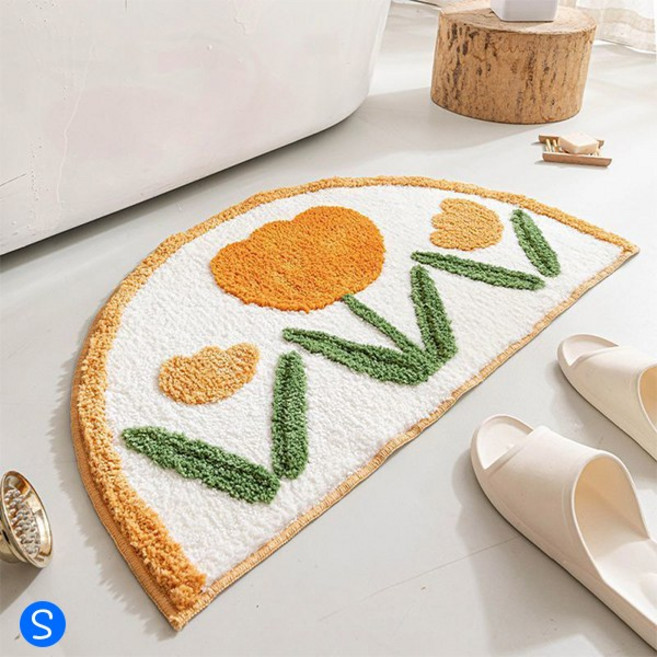 차머덕트 귀여운 욕실 입구 반달 발매트 현관 앞 타원형 러그 거실 매트, 노랑튤립