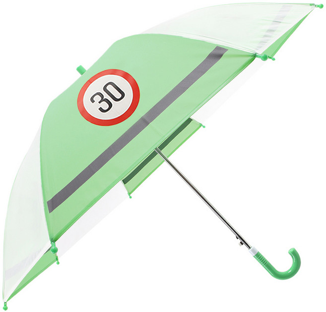 투명 반사우산 55cm 어린이 안전우산 교통 안전 속도제한 디자인 그린