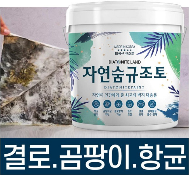 결로방지페인트 자연숨 규조토페인트 5kg 곰팡이방지 벽지 항균 베란다 실내 단열페인트, 01.화이트, 시공도구 선택안함, 1개