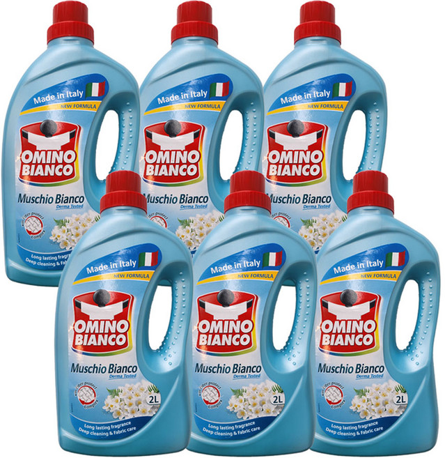 오미노비앙코 무스키오 비앙코 일반드럼겸용 액상세제 본품 화이트머스크향, 2L, 6개