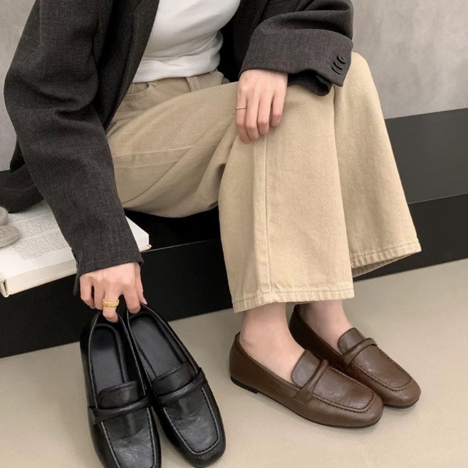 여성 빈티지 양가죽 구두 팔편한 플랫 로퍼 슈즈 통기성