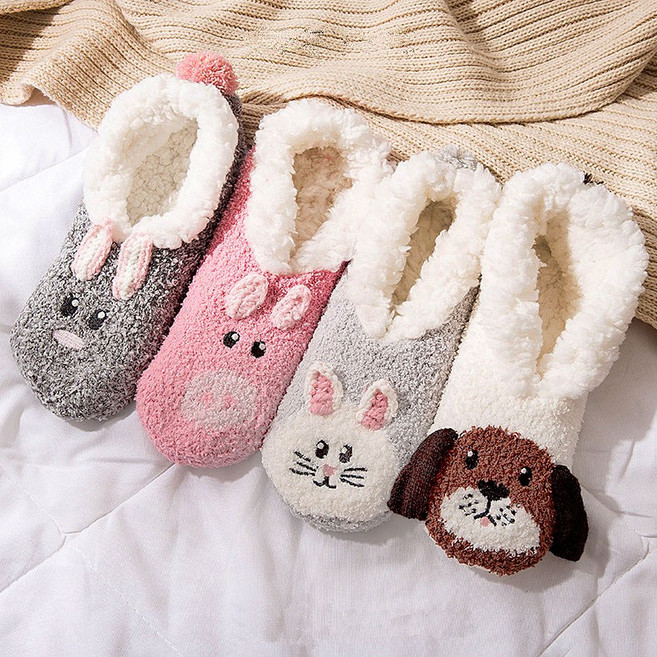 귀염뽀작 수면 덧신 2개셋트 동물 포근한 양말 여성 임산부 보온 양털 수족냉증 삭스 겨울 방한 극세사 남녀 공용 실내화 판다 팬더 기모