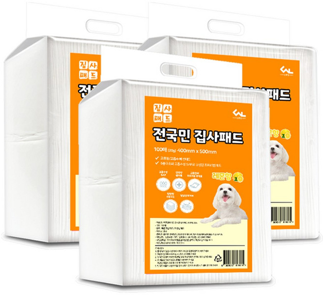 씨엔앨라이프 전국민 집사 레몬향 배변패드, 3개, 100개입