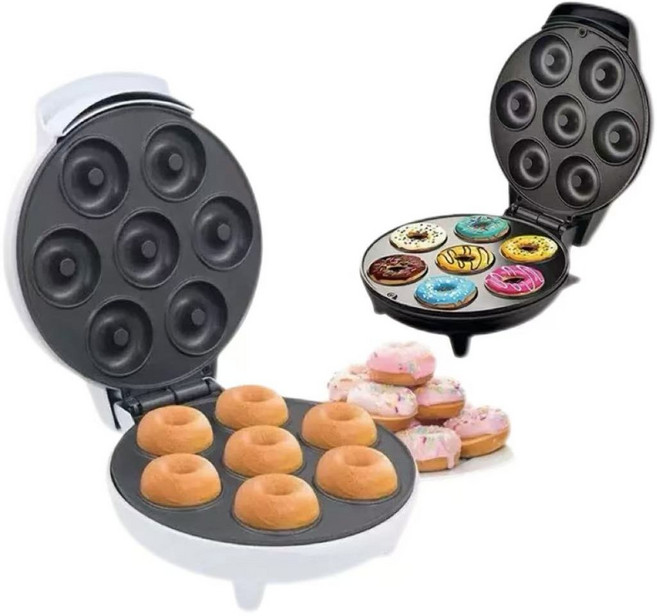 도넛 메이커 기계 와플메이커 붙지 않는전기 기계 도넛 베이킹 가정용 소형 메이커 간식, 흰색, 흰색