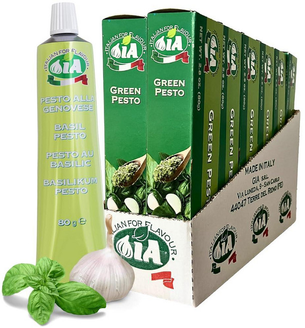 ITALIAN FOR FLAVOUR IA 소스 아이아 칠리 페이스트 바로 사용 가능 2.82온스80g 튜브 아보카도 토스트 샐러드에 완벽하며 글루텐 프리 재활용 낭비 방지 포장, 그린 페스토, 12, 80g