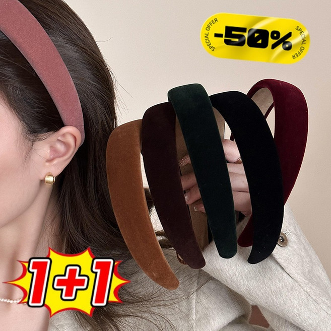 1+1 여성 머리띠 여성 넓은 헤어밴드 씨오브비 레트로 베이직 컬러 레더 헤어밴드 헤어밴드