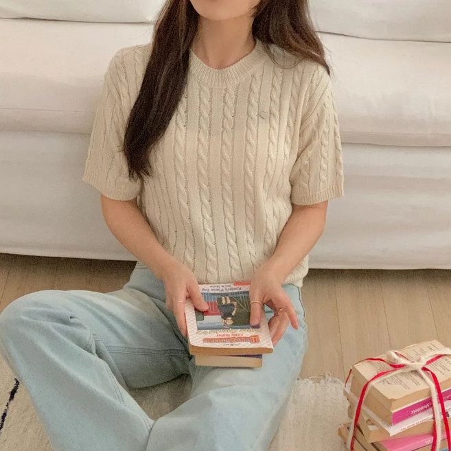 가영 여성 반팔니트 니트반팔티 여름 라운드 데일리 상의