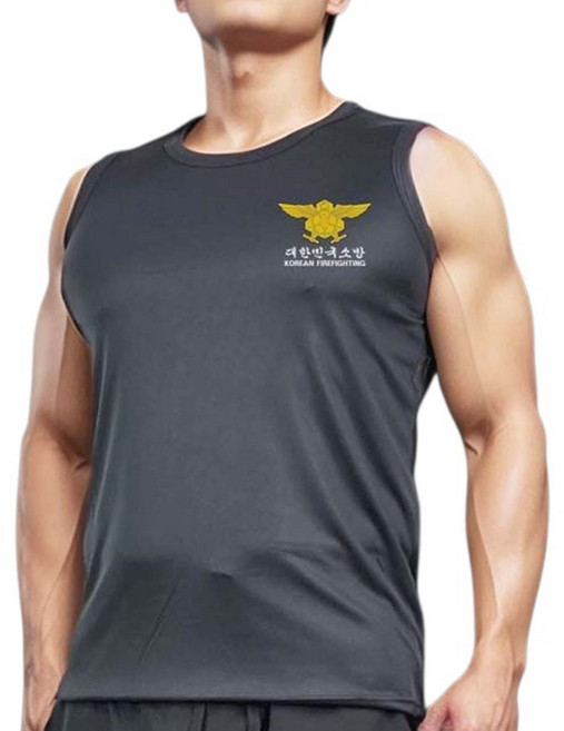 로카 민소매티 119 소방 국산 기능성 쿨론 헬스 머슬 나시티 운동복