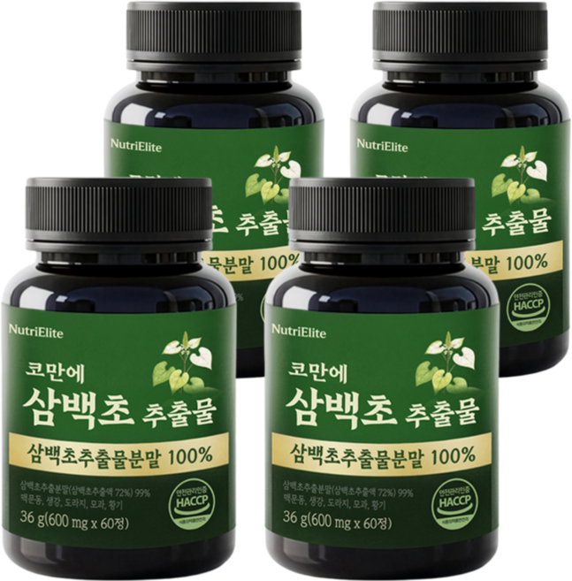 뉴트리엘리트 코만에 삼백초 추출물100% 식약청인증, 4개, 60정