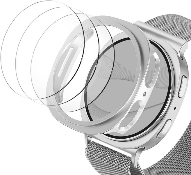 아이메이드잇 갤럭시워치 풀커버 자가복원 액정 보호필름 3p + 하드커버 케이스, 실버, 1개