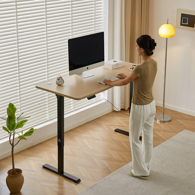 아우스 원목 FJ03 간편조립 전동 모션데스크 전동책상 높낮이조절책상 스탠딩책상 1000 1200 1400 1600, 내추럴 상판+블랙 프레임