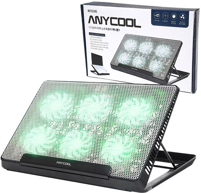 모가비 ANYCOOL 1 6펜 프리미엄 노트북 쿨러 받침대 AC-001, 블랙, 1개