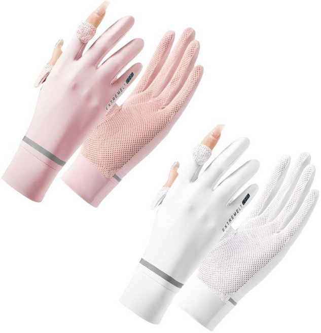 미블룸 여성 아이스 냉감 매쉬 자외선차단 운전 등산 스포츠 다용도 자외선차단 장갑 1+1 세트, 1개, 핑크+화이트