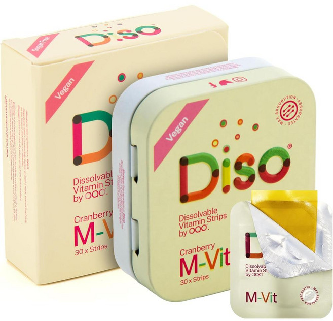 영국 헤롯백화점 오큐오 디소 OQO DISO M-Vit Vitamin Strips 멀티비타민 구강 필름 크랜베리맛, 5개