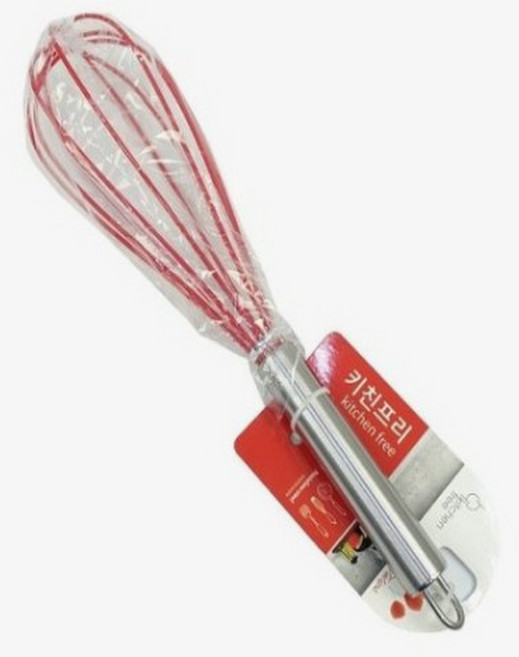 실리콘 스텐 손잡이 거품기 스크래치 걱정 없는 친환경 열탕소독 조리도구 8x30cm, 1개