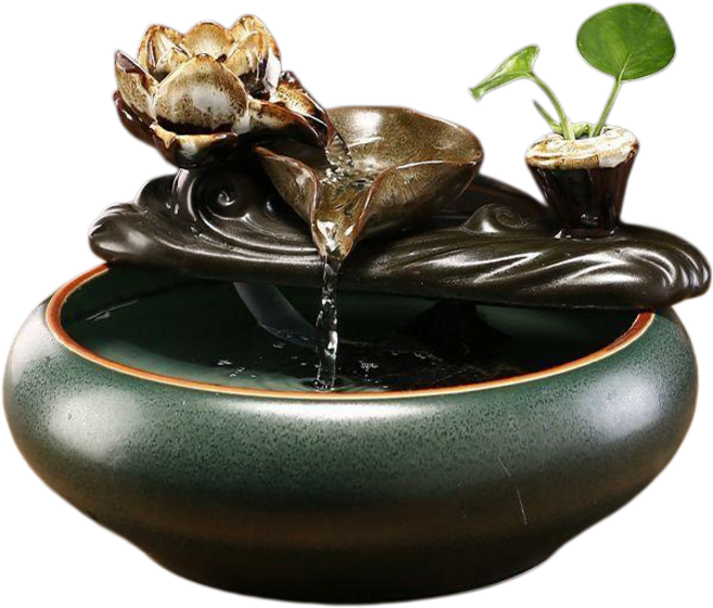 新中式陶瓷 桌面客廳招財裝飾品 臺灣出貨, 蓮花創意流水器