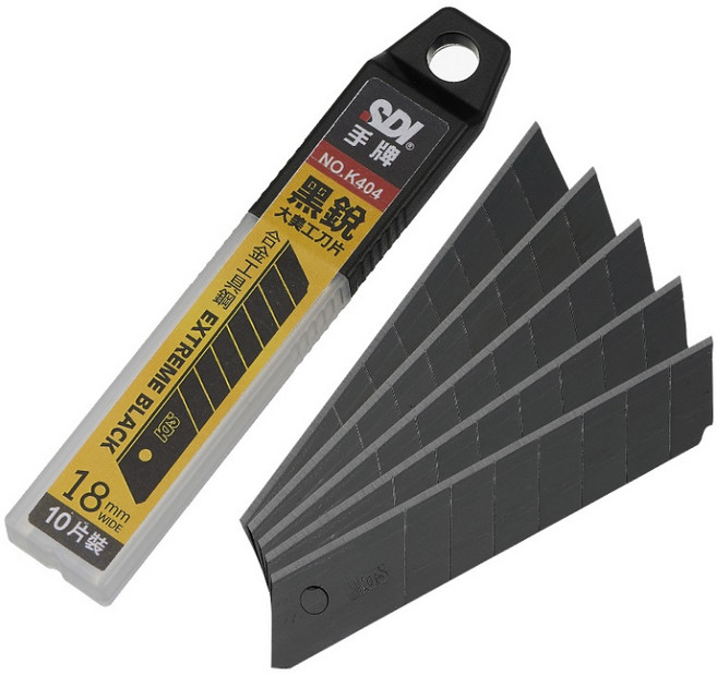 SDI手牌 K404C 黑銳大美工刀片 18mm SK2+Cr 10片裝, 1盒