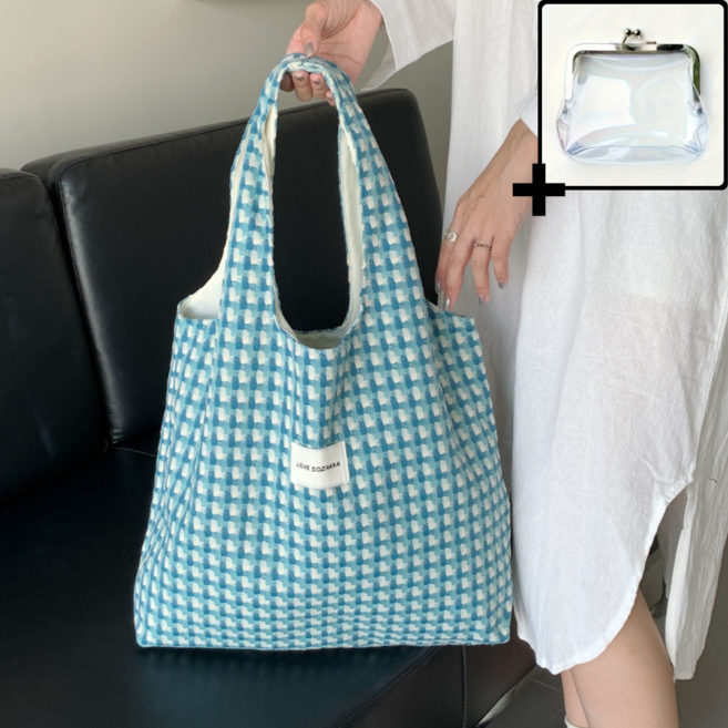 체크 꽃무늬 레이스 가벼운 숄더백 데일리 에코백