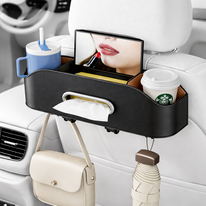 YAILIS 차량용 컵홀더 차량 뒷자석 다기능 수납함, 블랙, 1개